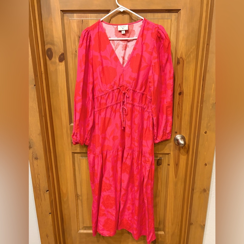 kate spade new york x Target Rose Linen Long Sleeve Maxi Dress, Pink/Red, Med - Picture 4 of 6